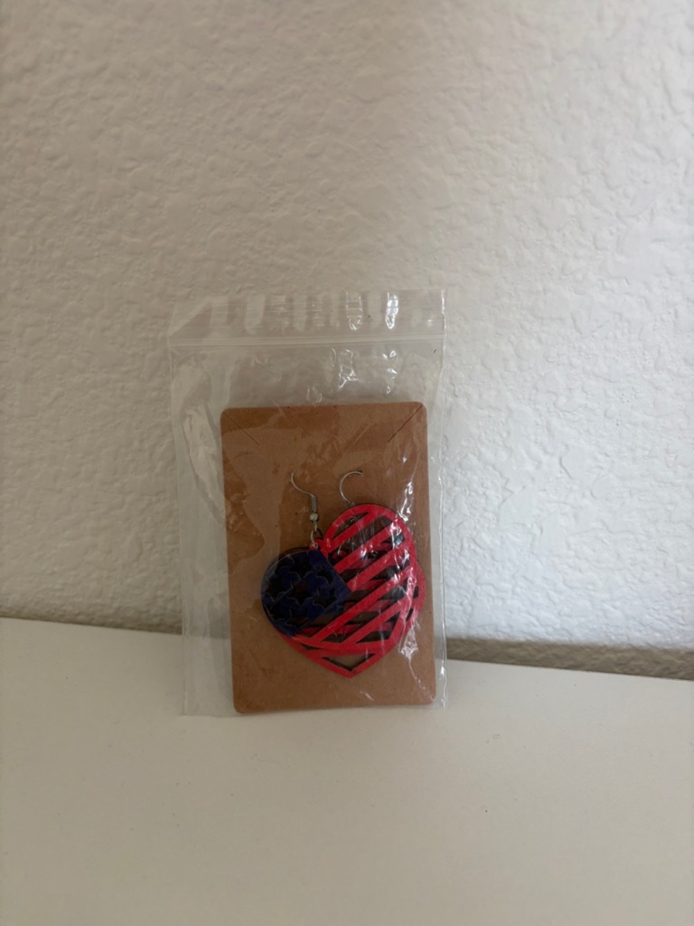 Red & Navy Heart Dangle Earrings 4th of July - Picture 3 of 4